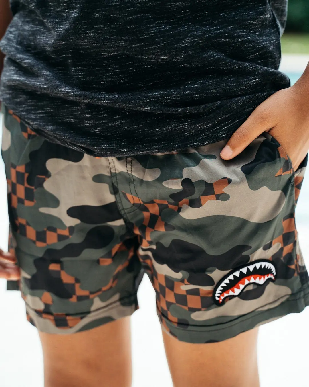 KIDS CAMO CHECKERED SWIM TRUNKS - Image 2